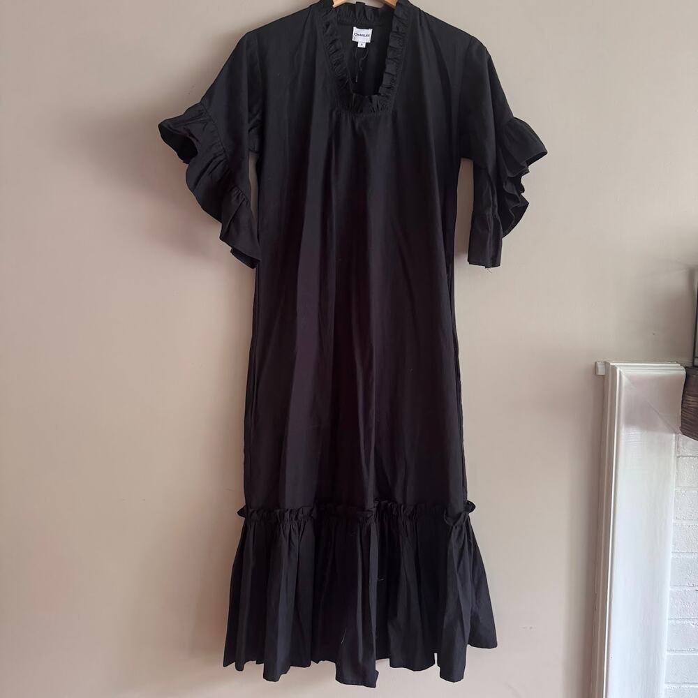 Charlee Black Ruffled Maxi Dress Size Small